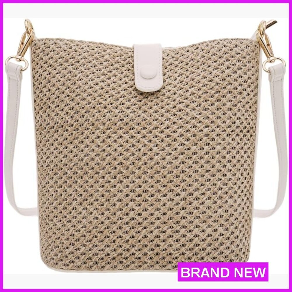 Straw Bucket Bag Woven Crossbody Purse Summer Beach Boho Chic Travel
